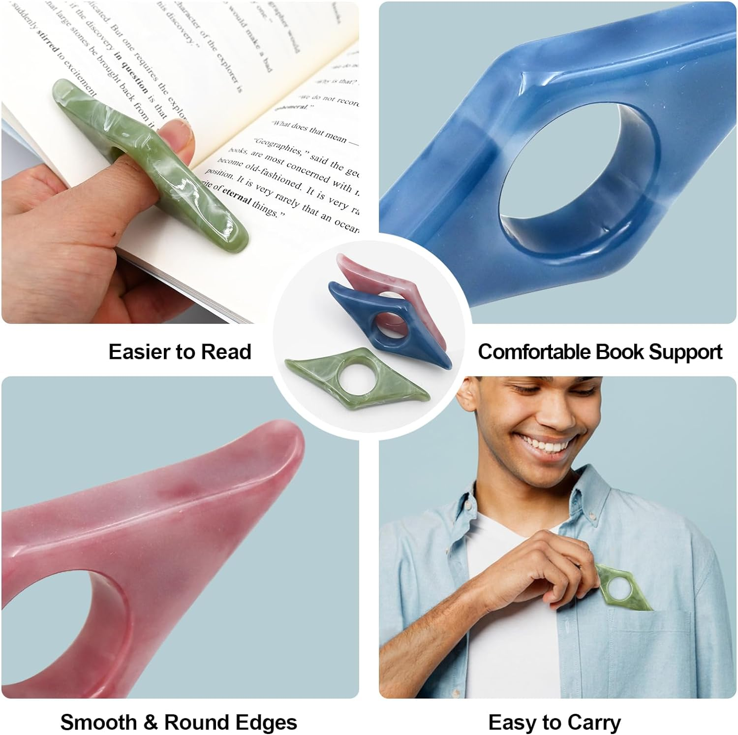 3 PCS Thumb Book Page Holder, Book Thumb Page Holders for Reading Hands Free, Book Finger Opener Holder, Reading Accessories for Book Readers Lovers Gifts image number 1