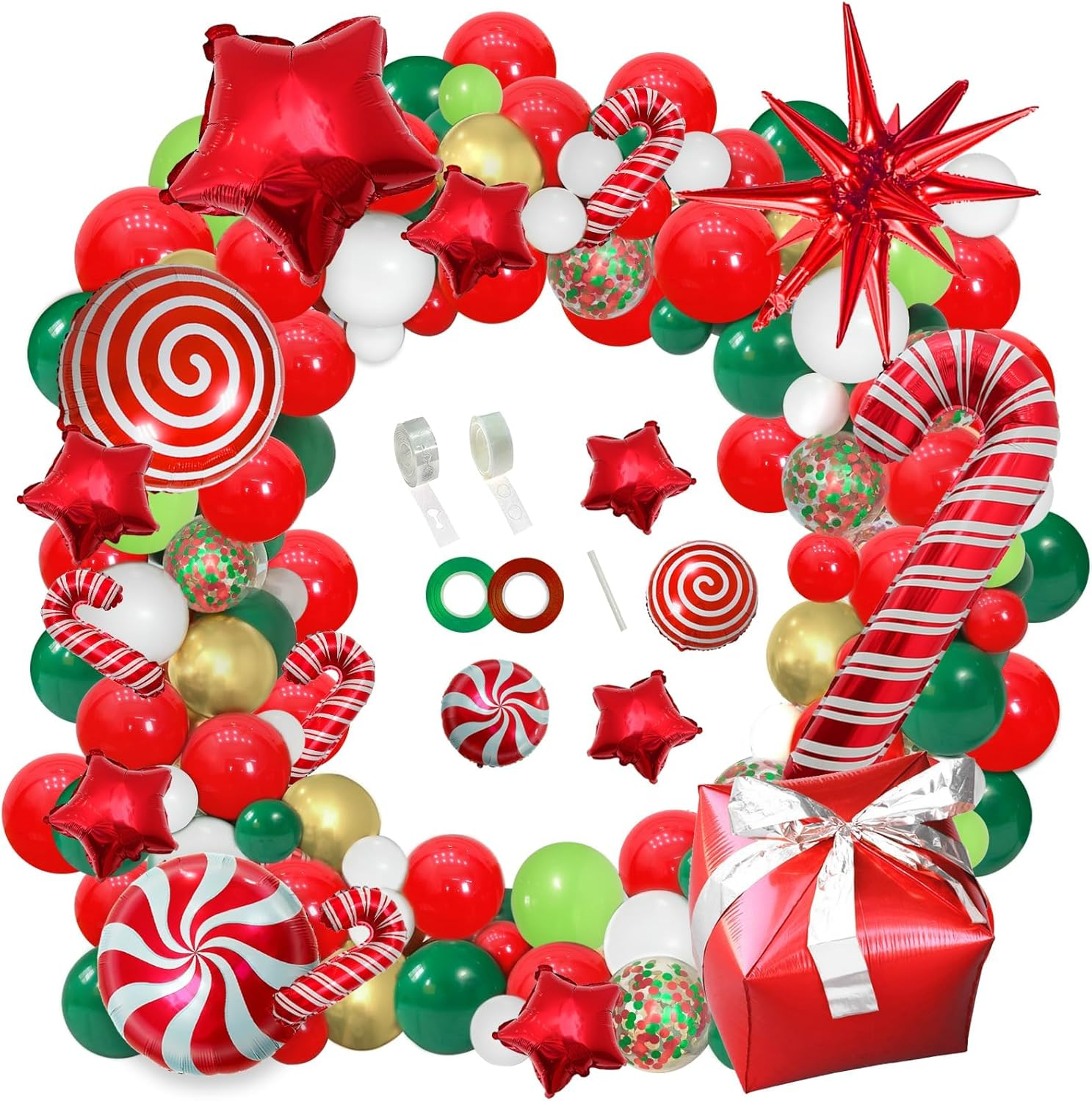 Christmas Decoration,Zanzer Christmas Balloon Garland Arch Kit - 105 Pcs Red Green Gold and White Balloons with Candy Cane Balloons for Xmas Party Decorations