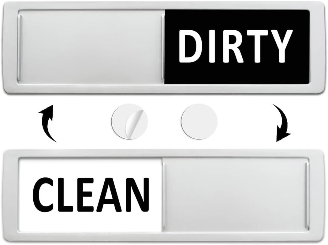 Dishwasher Magnet Clean Dirty Sign, Clean Dirty Sign Accessories for Dishwasher Non-Scratch/Super Strong Soft Magnet with Optional Adhesives/Easy to Read & Slide (Black& White)