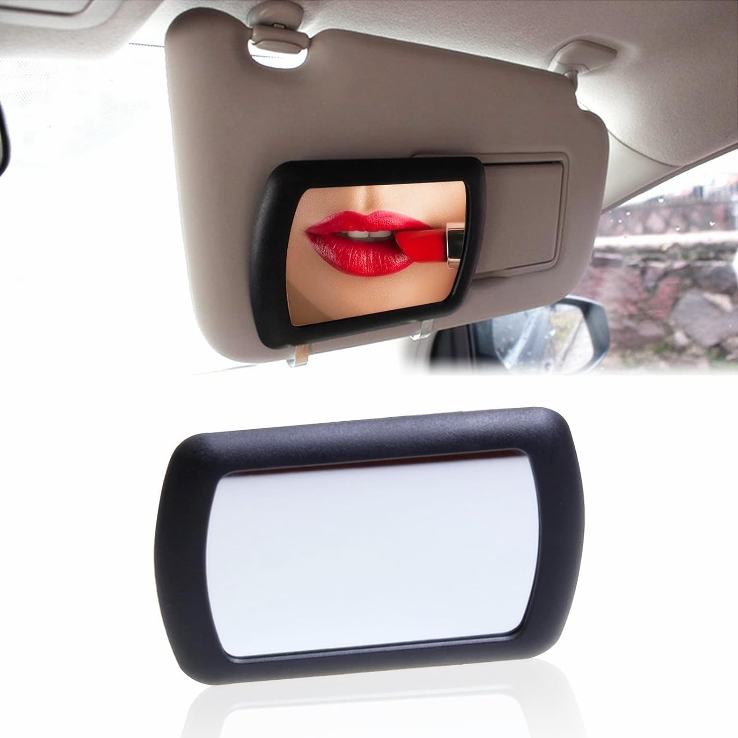 Universal Car Sun Vanity Mirror, Adjustable Portable Car Visor Cosmetic Mirror Universal for Truck SUV Auto Accessories(16.7 X 11Cm,Black) image number 4