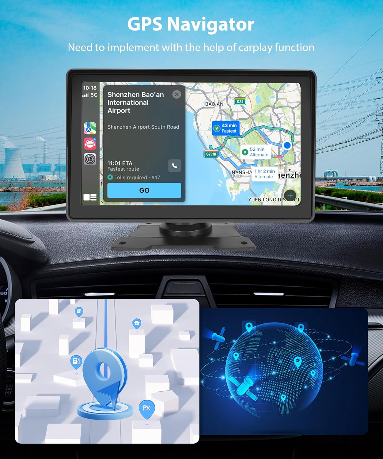 Wireless Carplay Screen Android Auto Portable Car Stereo Screen 7'' Touch Screen Portable Car Radio Wireless FM Transmitter GPS Navigation,Mirror Link,Voice Control, Bluetooth image number 5