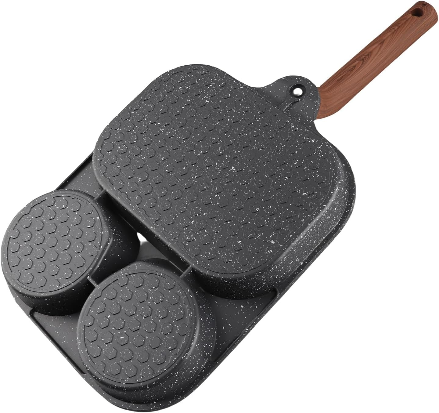 Multi Fuctional Pancake Pan - Stick Proof Egg Frying Pan & Steak Pan 2-In-1 with 2 Omelette Area + 1 Steak Section & Heat Resistant Handle for Breakfast (Double Bottom)