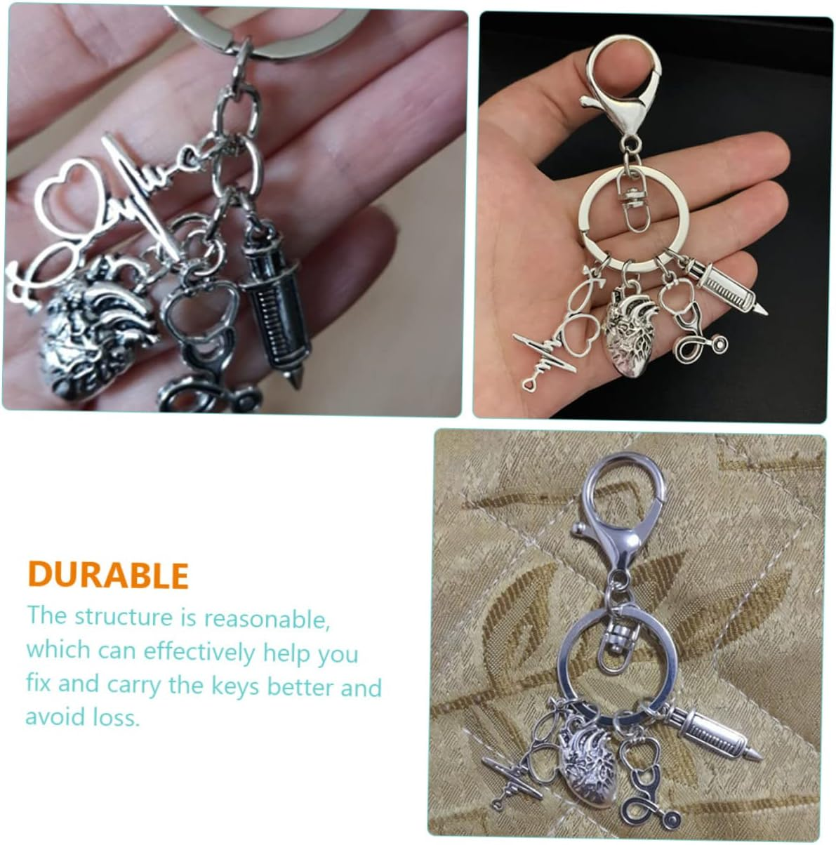 ABOOFAN 2Pcs Heart Shaped Metal Keychain Bag Charm Backpack Hanging Decor Doctor Key Ring Pendant Key Accessories for Nurses image number 1
