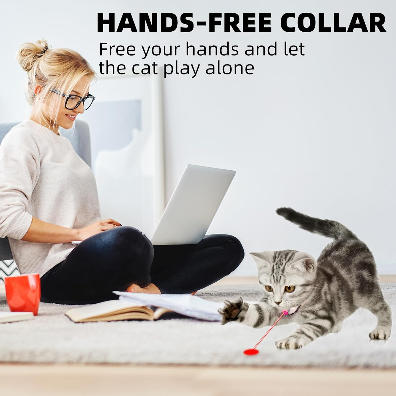 Rechargeable Interactive Laser Collar Toy for Indoor Cats Kittens,Adjustabl Electric Cat Collar Smart Toy,Pets Cats Exercise Toy with LED Lights image number 3