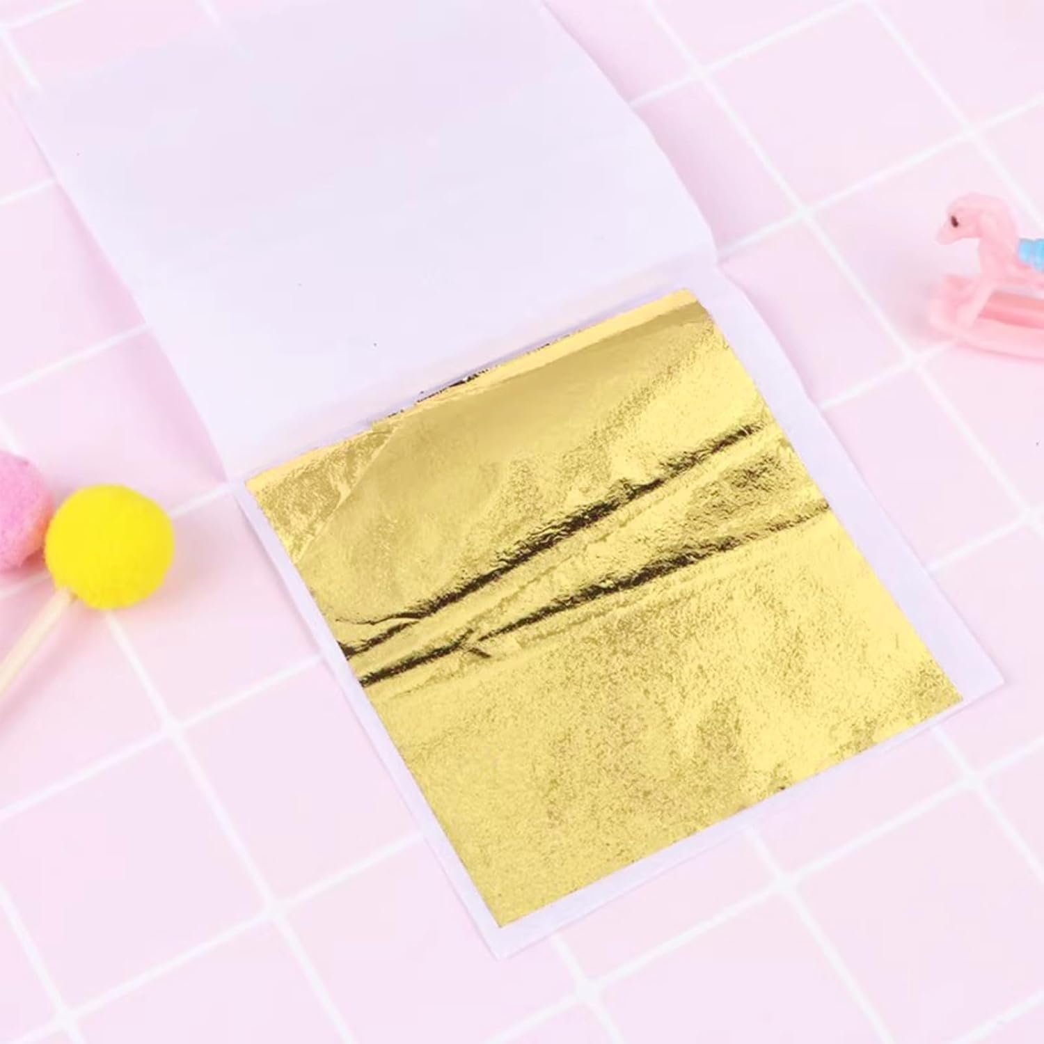 Gold Leaf Gilding Sheets 100 Sheets Imitation Leaf Sheets Gold Foil Sheets Metal Gold Leaf Papers for Gilding Crafts Paintings Arts Crafts Project Nail Deco Furniture Making Earring 8X8.5Cm (Gold) image number 3