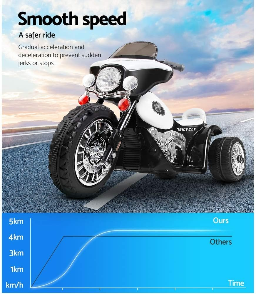 Rigo Kids Ride on Motorbike Car Police Motorcycle, 6V Battery Horn Headlight Built-In Music 25Kg Capacity 3 Wheels Electric Motorcycle Cars for Toddlers Baby Walkers Little Tikes Rides Kid Toy Black image number 2