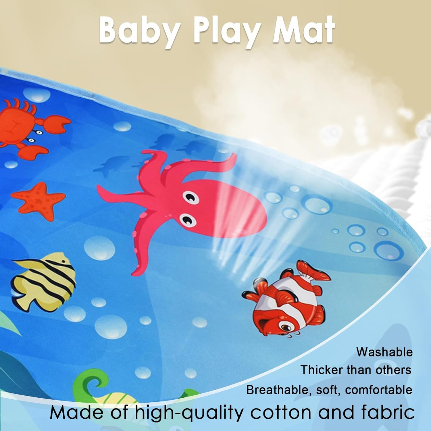 Baby Gyms Play Mats, Funny Play Piano Tummy Time Baby Activity Mat with 5 Infant Sensory Baby Toys Baby Play Piano Gym Mat with Music and Light for Babies Newborns and Toddlers (Blue) image number 6