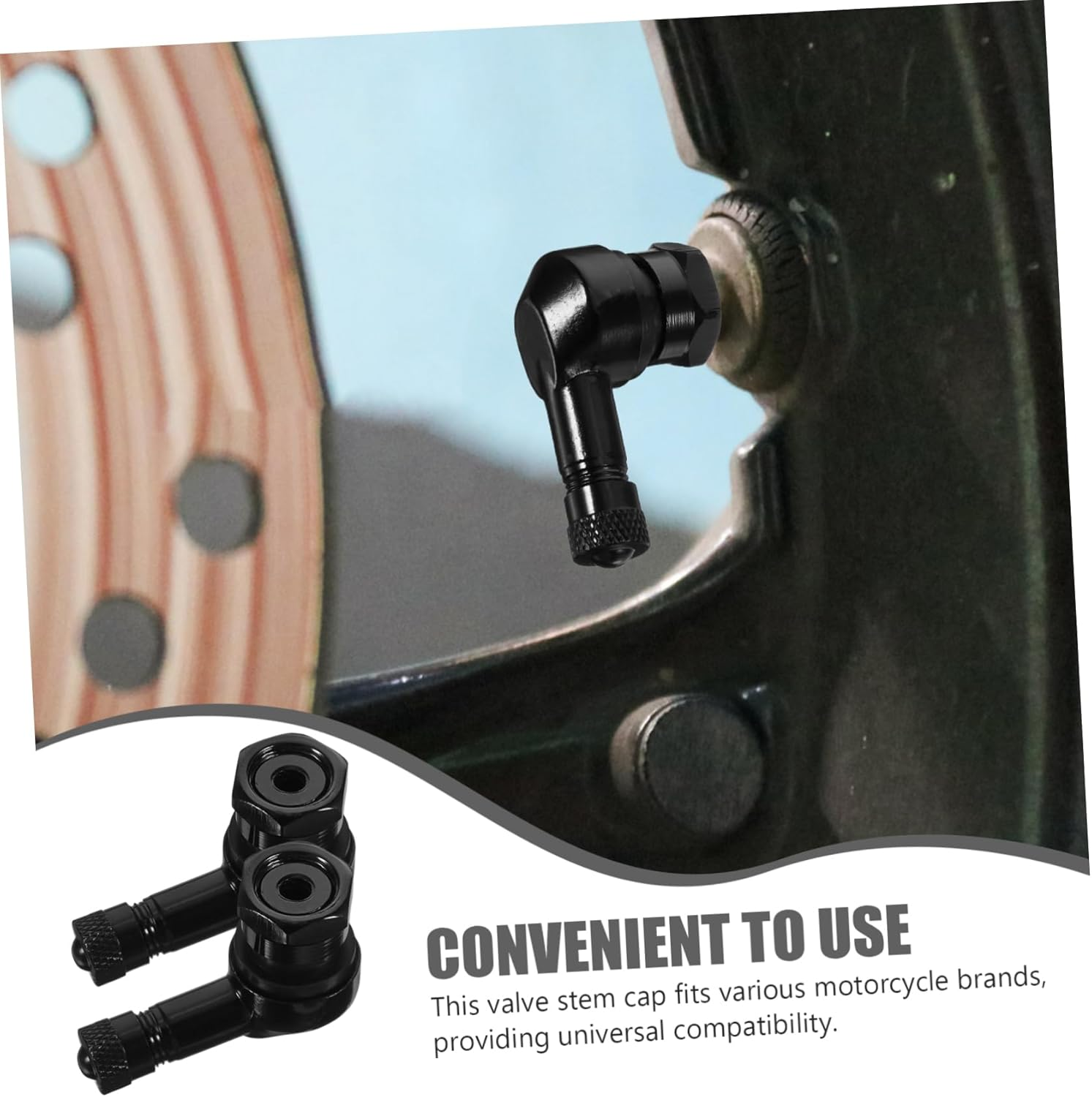 TOPPERFUN 2Pcs 90-Degree 11.3Mm Motorcycle Tire Valve Stem Caps Black Replacement Dirt Caps for Motorbike Tyres Motorcycle Accessories image number 2