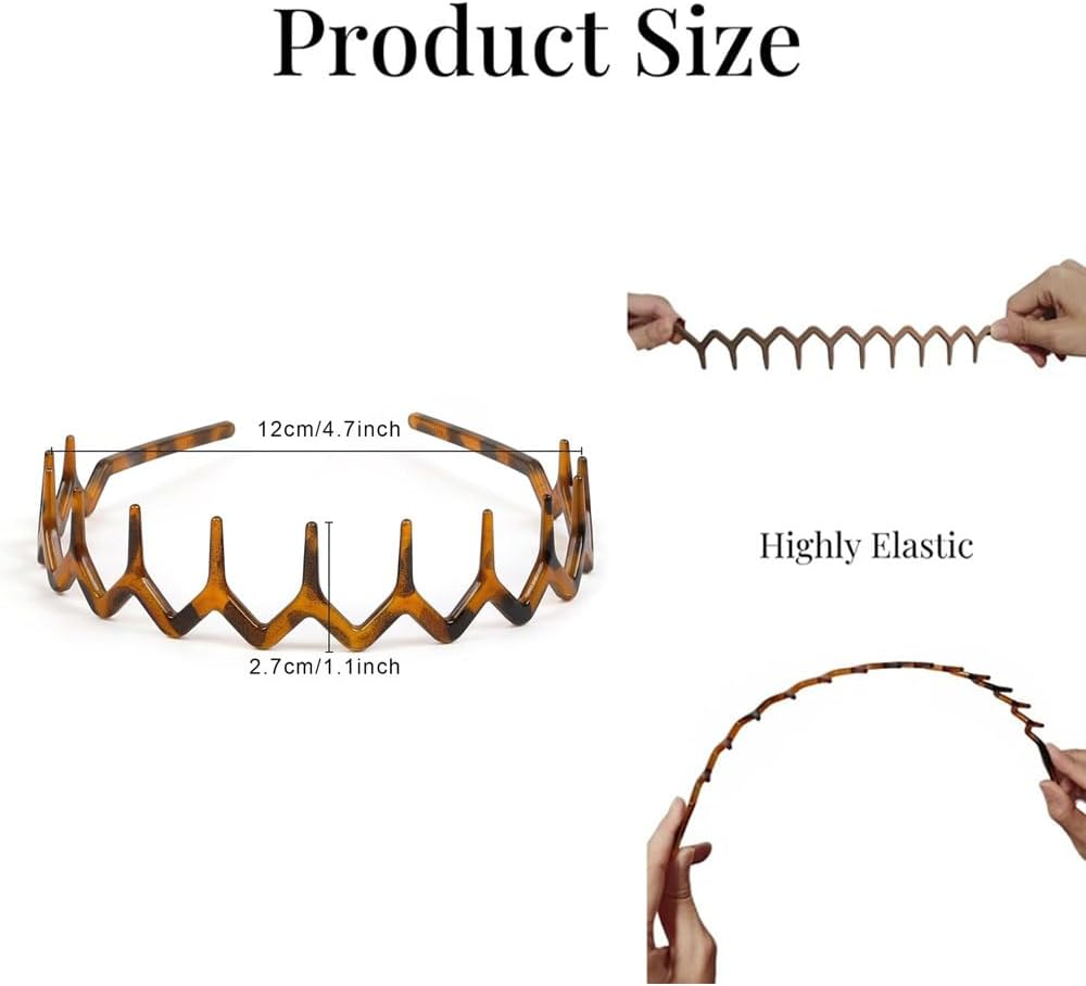 Leanockesa Set of 10 Plastic Zig Zag Headbands for Women and Men Wavy Toothed Hair Band, 90S Retro Tooth Comb Hairband Hoop Accessories, Unisex Fashion Hair Hoops image number 6