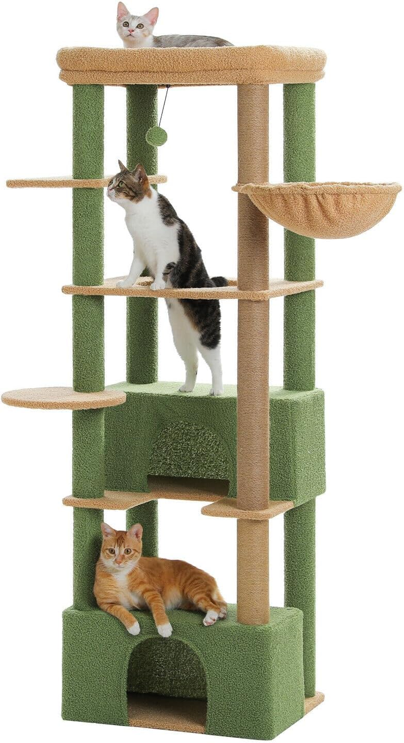 PAWZ Road Cat Tree for Large Cats, 170Cm Cat Tower for Indoor Kitten,Multi-Level Cat Furniture with Large Condo,Spacious Top Perch(53X43Cm), Cozy Hammock(Dia=35Cm), Cats Scratching Post. Grey