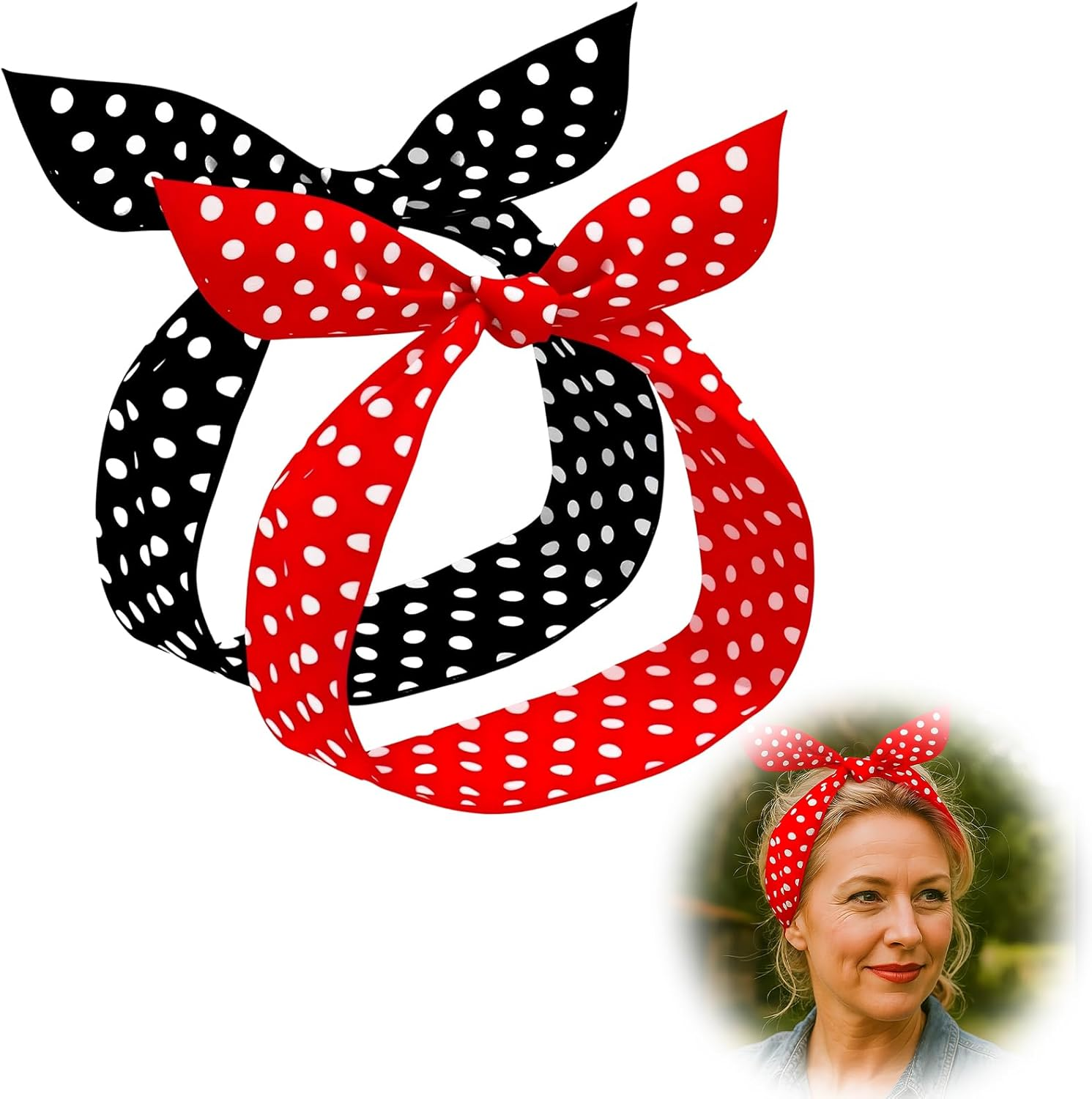 2 Pieces Rockabilly Accessories for Women - Polka Dots Headband, Hair Accessories & Earring Set - Retro Vintage Women'S Accessories - Rockabilly Hair Accessories for Parties, Parties & Everyday Use image number 3