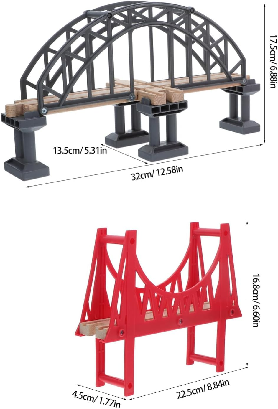 TOYANDONA Wooden Train Set Accessories, Train Bridge Model, Wooden Train Track Accessories Double Suspension Bridge Set, Compatible with Brio, Toy for Kids Toddlers