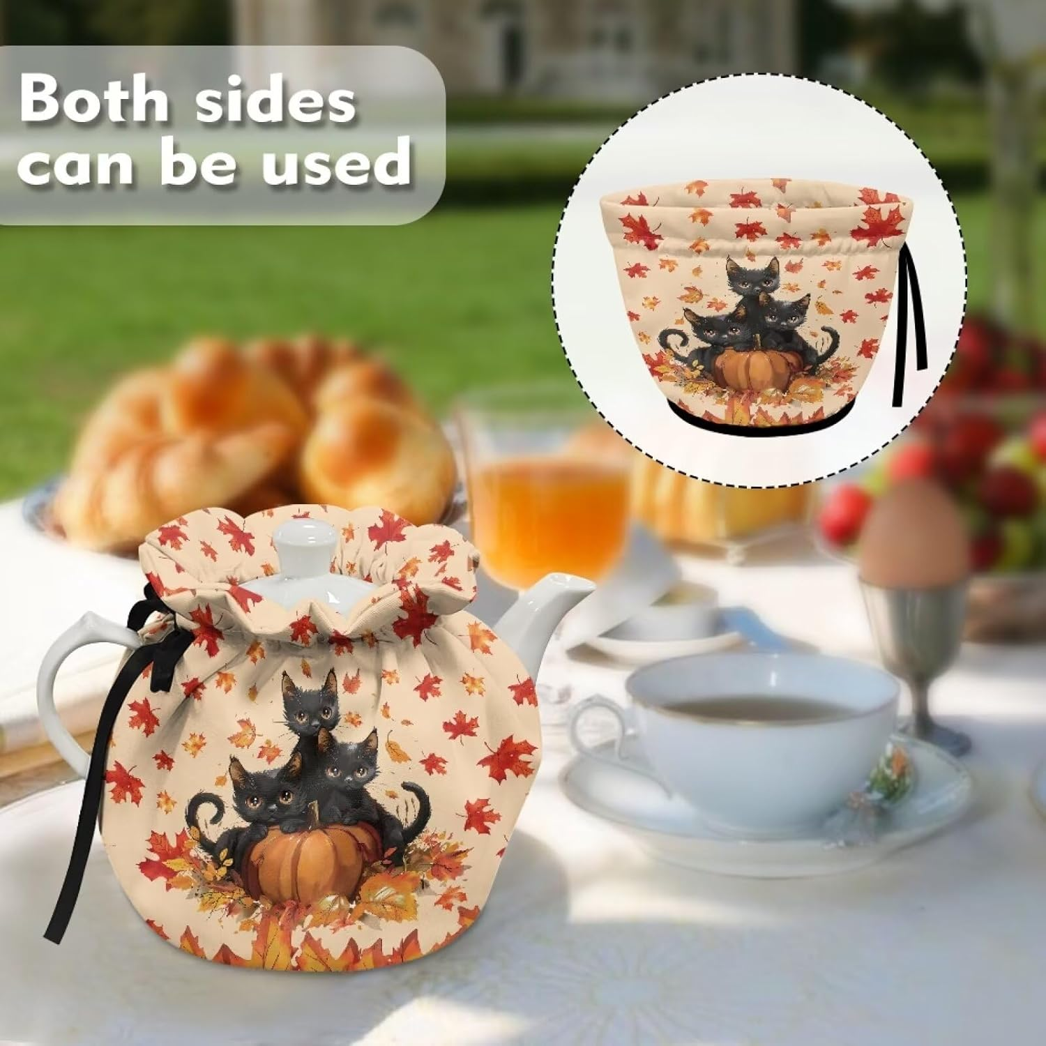 Xoenoiee Black Cat Pumpkin Pattern Tea Cozy Tea Pot Cover Insulation Tea Cosy Teapot Dust Cover Teapot Warmer for Home Kitchen Teapot Covers Thanksgiving Decor