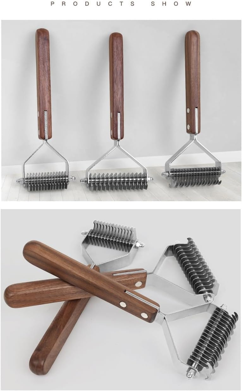 Blunt Dematting Undercoat Grooming Rake Stripper Tool for Dogs and Cats, Stainless Steel with Wooden Handle, 20-Blade (Style 1, 1 Pc) image number 5