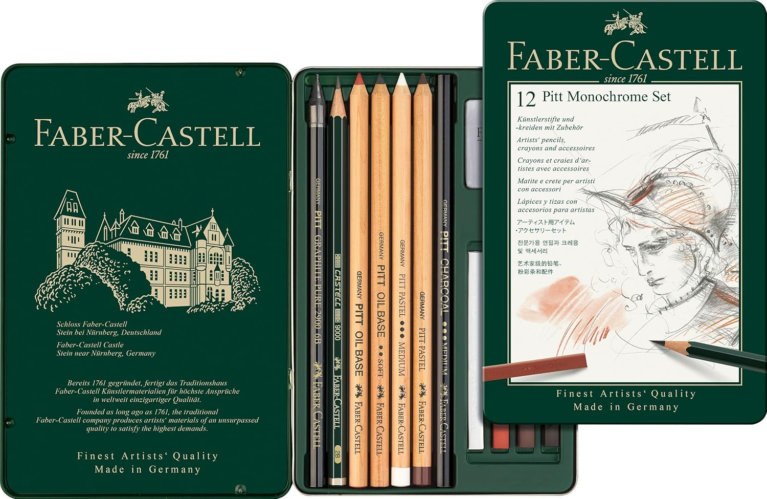 Faber-Castell Medium Pitt Mixed Media Set, Monochrome &ndash; Tin of 21, (18-112976)