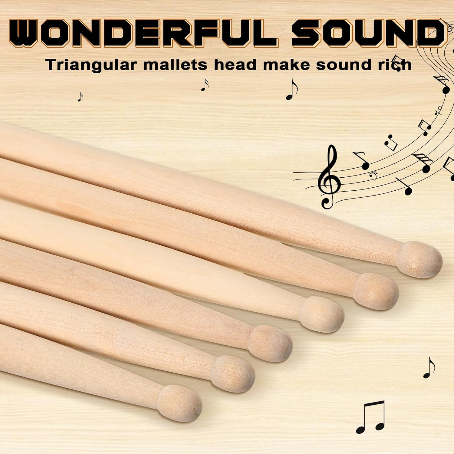 Drumsticks 5A, 2 Pairs Classic Maple Wood Drum Sticks for Kids Adults and Beginners, Anti-Slip and Durable Drumsticks image number 6