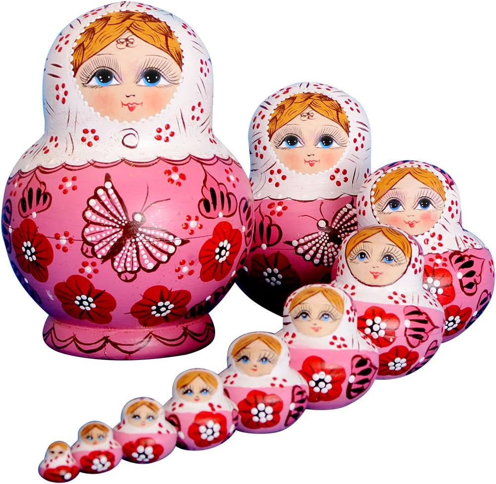 10Pcs Russian Nesting Dolls Matryoshka Handmade01071 image number 4