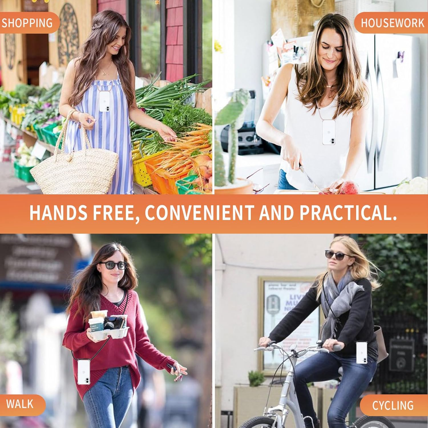 XTCASE Mobile Phone Chain for Iphone 17 Case with Strap, Transparent Silicone Mobile Phone Case for Iphone 17 with Chain, Shockproof Protective Case - Cord with Case for Hanging in Rose Gold image number 3