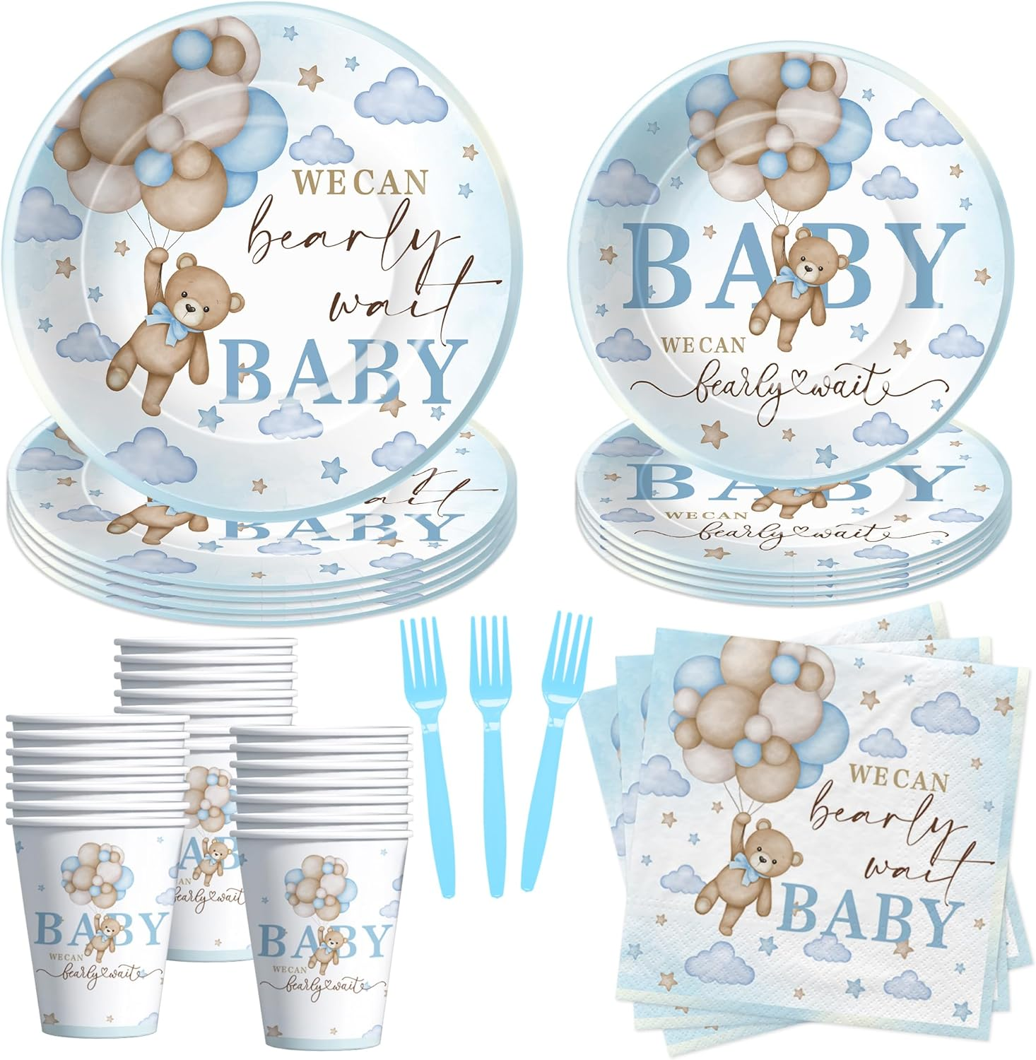 Suhelkit Blue Bear Baby Shower Party Plate, Napkins, Cup and Cutlery Set image number 6