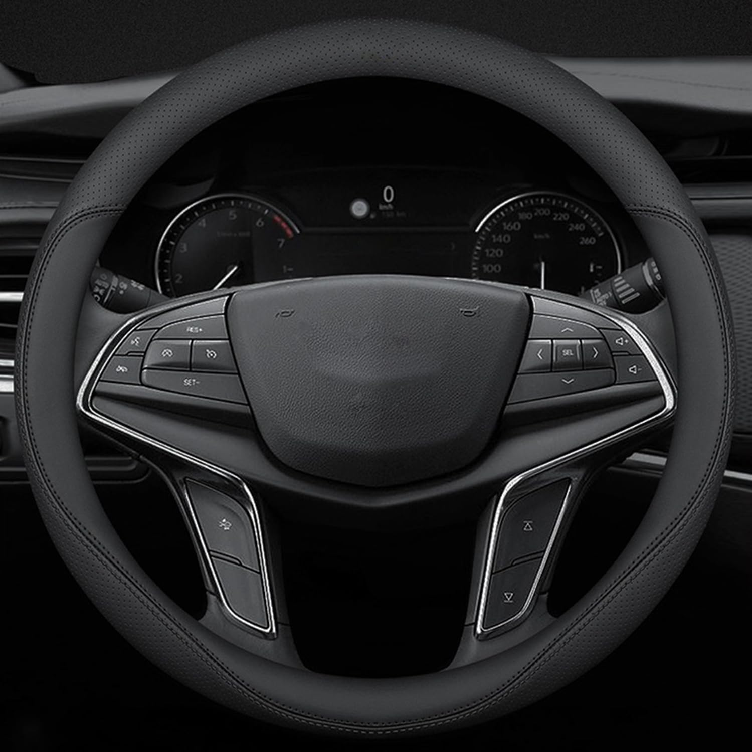 Car Steering Wheel Cover Compatible with Subaru Forester Impreza Legacy Outback Ascent Tribeca Crosstrek BRZ Baja 14.5-15 Inches, Ultra-Thin Design Premium Nappa Leather (Black-A)