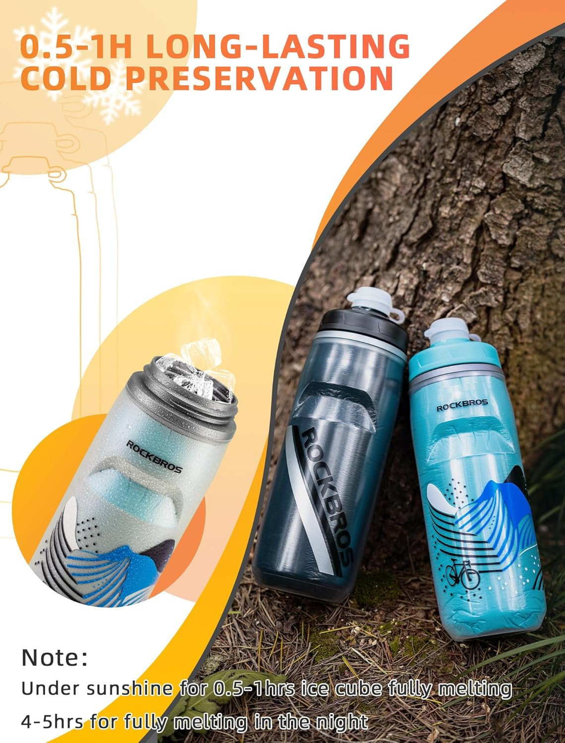 ROCKBROS Bike Water Bottle 21Oz Bicycle Water Bottle for 5Hrs Insulation Sports Squeeze Water Bottle with Leakproof Design image number 6