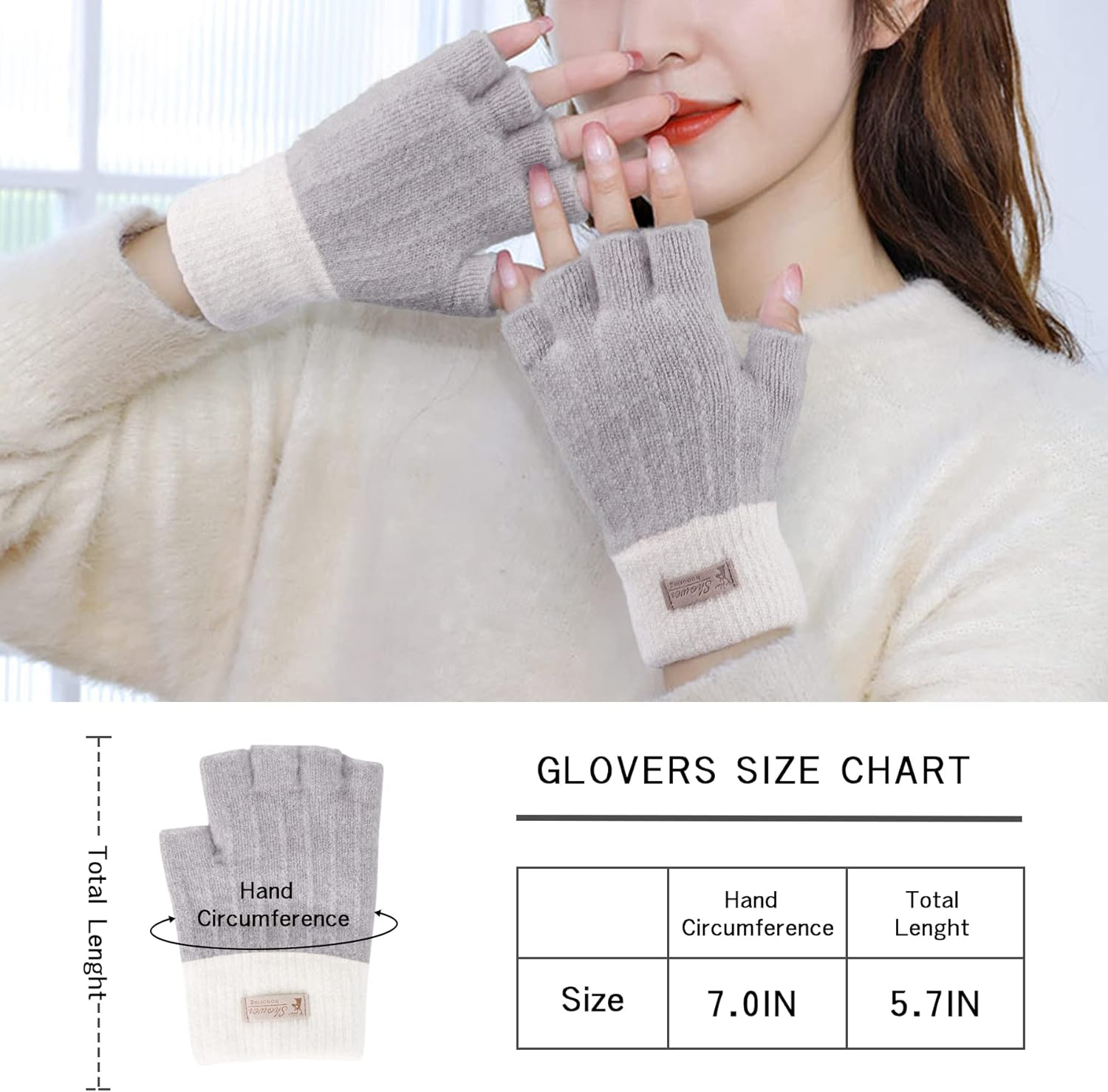 Fingerless Gloves for Women - Winter Thermal Gloves Warm Soft Knit Half Fingers Mittens for Ladies Driving Working Typing UK