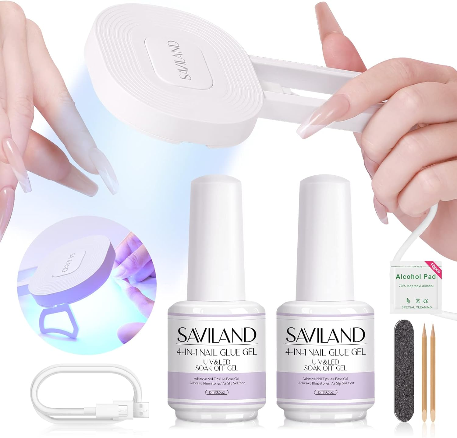 Saviland 2PCS Nail Glue Gel and U V Light for Nails &ndash; 15ML Multifunction Gel Nail Glue & Innovation U V Nail Lamp for Nails Extension Nails Kit Gel Nail Glue for Nails Tips Home DIY Salon Use image number 5