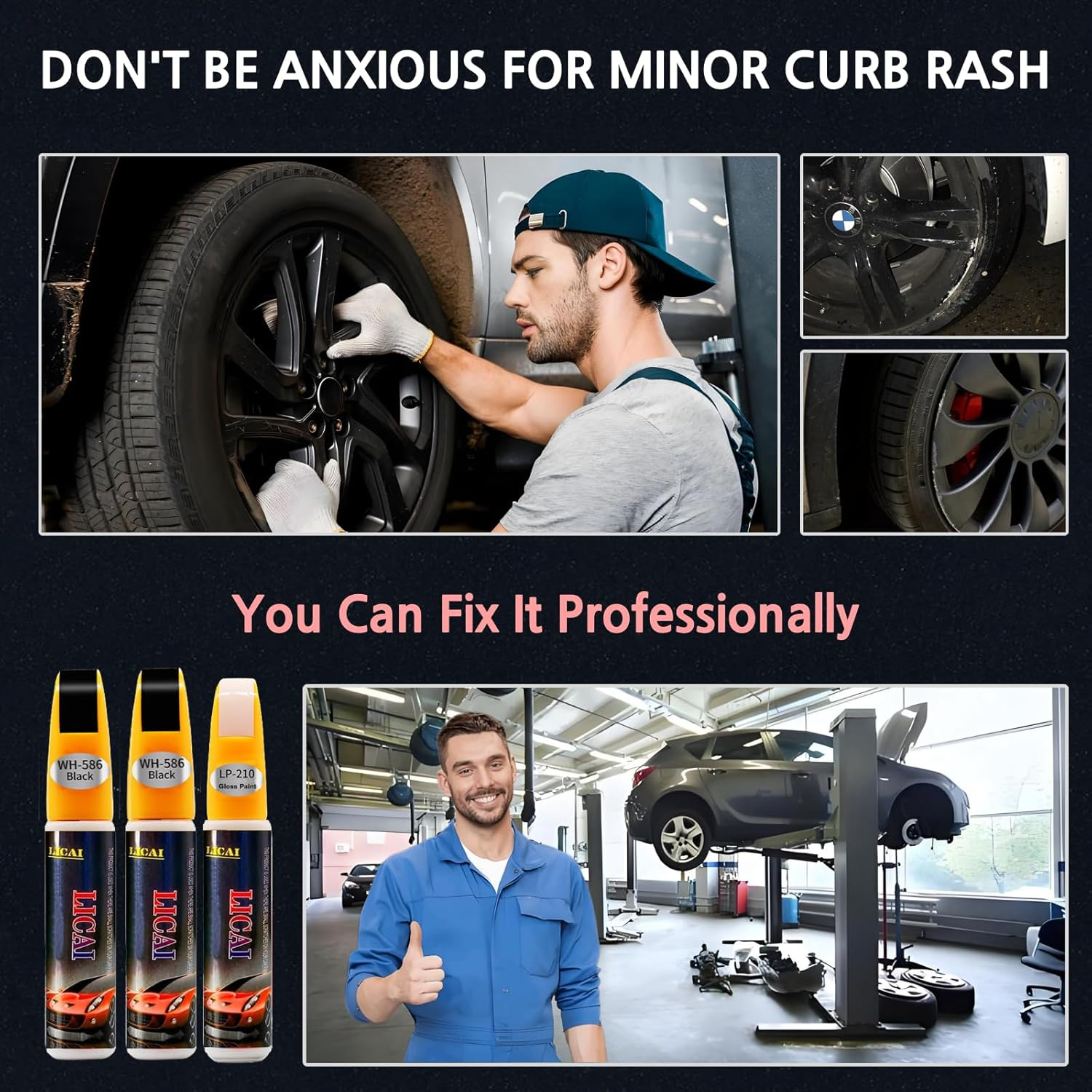 Quick & Easy Gloss Black Rim Scratch Repair Pen for Car Wheels Universal Touch up Paint to Fix Scratches, Curb Rashes & Surface Damage,Black Rim Touch up Paint(Pure BLACK and Varnish) image number 3