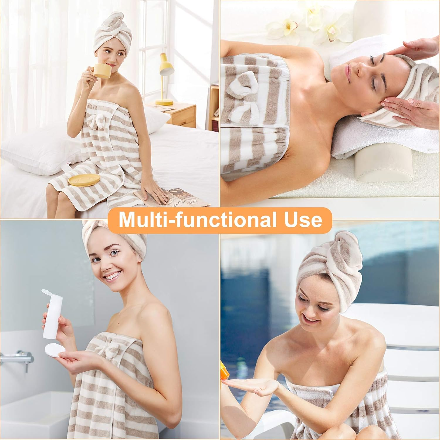 Towel Wrap for Women,Women Body Wrap Spa Wraps Bathrobe Comfortable Bath Body Wrap Adjustable + Drying Hair Towel image number 4