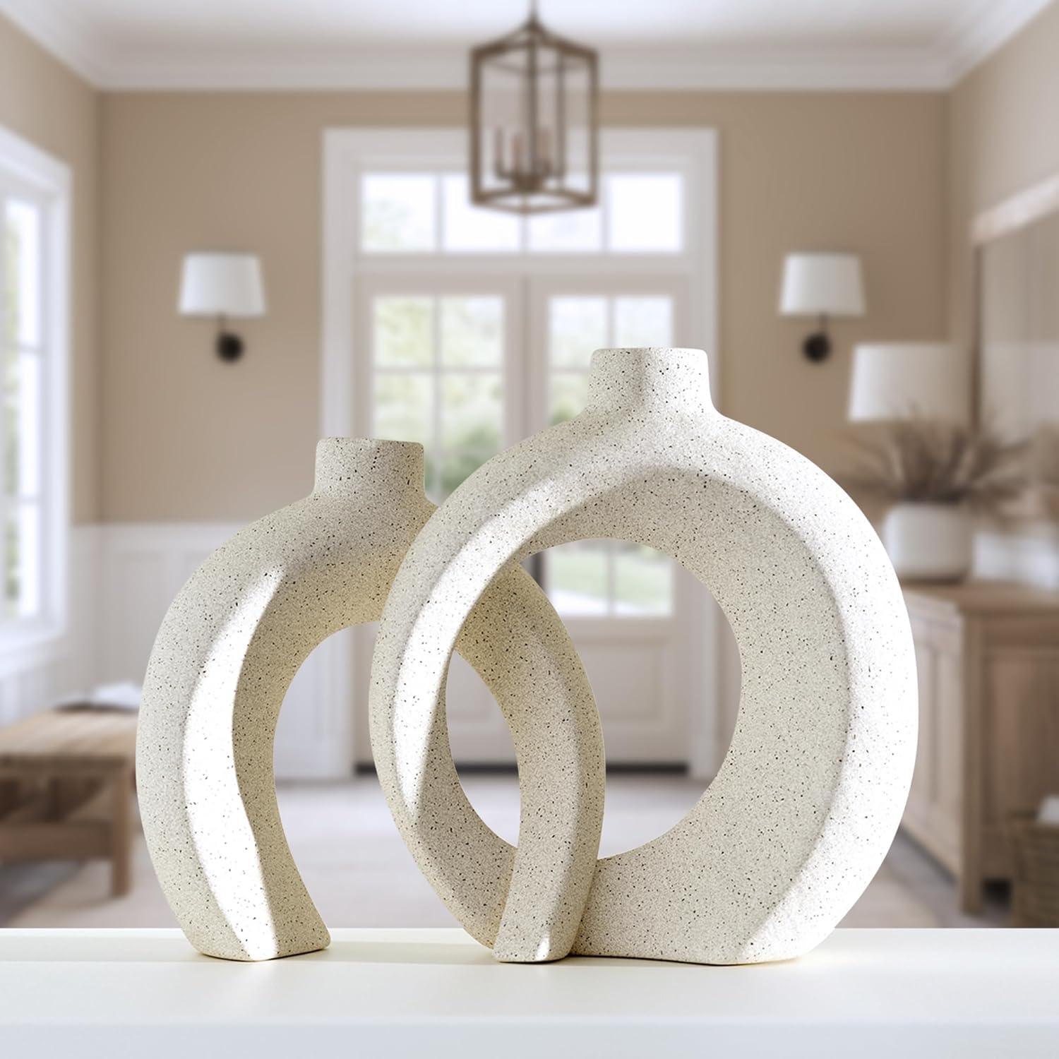 Matte Ceramic Blue Vase Set of 2 - Snuggle Hollow Navy Blue Decor for Living Room, Vases Home Decor for Coffee Table Sofa Table Entrance Shelf or Console Fireplace Mantel Decor (Matte Navy Blue)