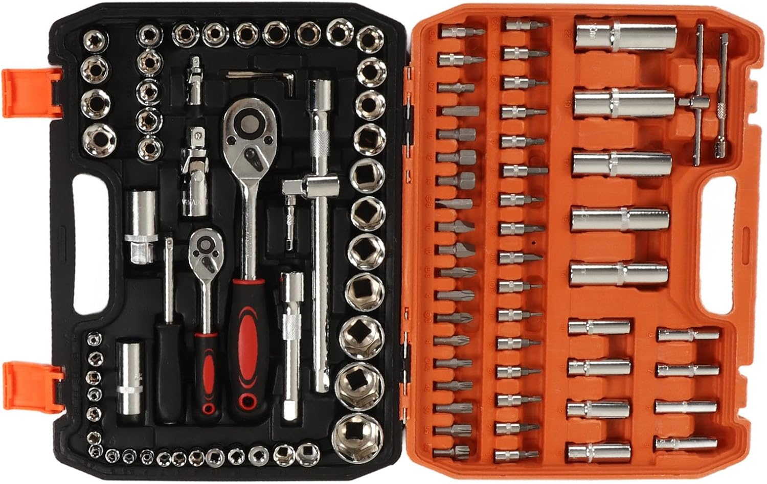 108 Piece Mechanical Repair Tool Set Chrome Steel Sockets Bits Ratchet Wrenches Hex Keys for Car and Home Maintenance image number 6