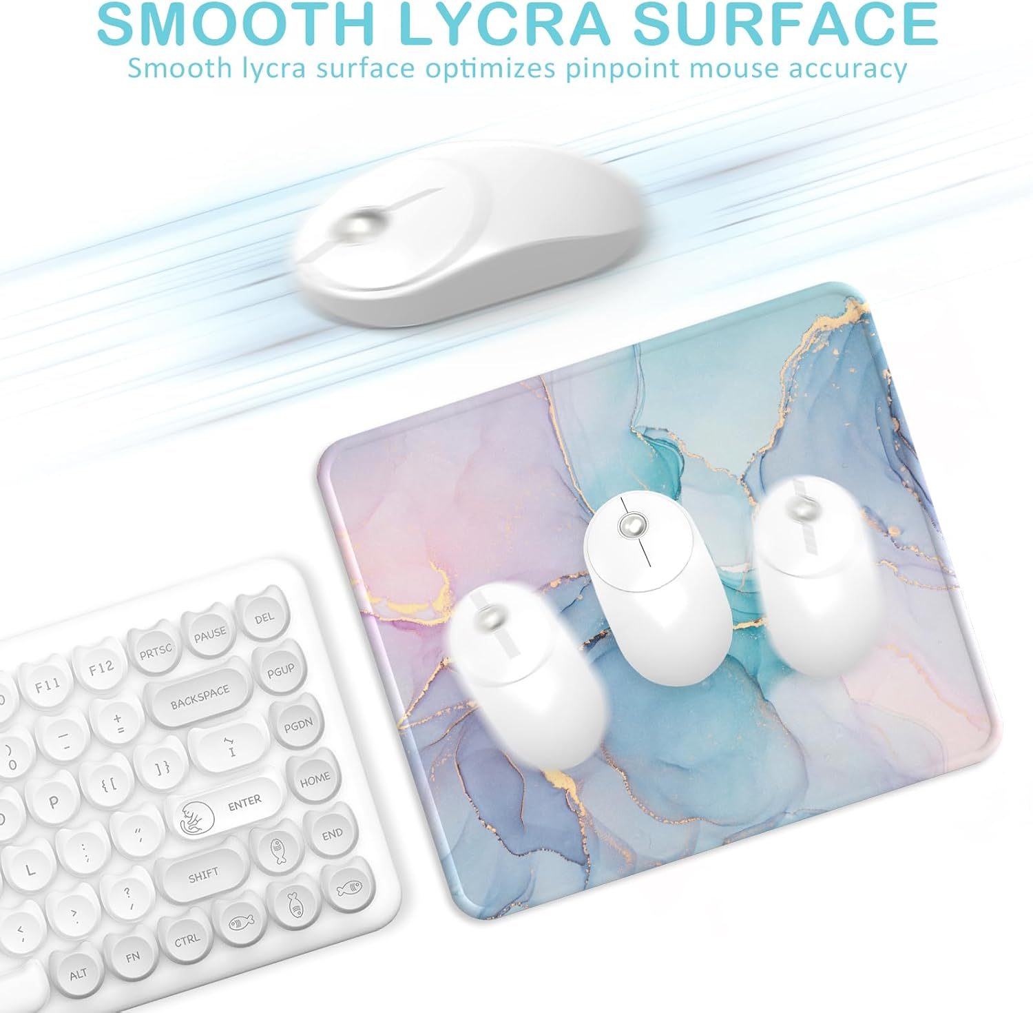 Giecy Gaming Mouse Pad with Stitched Edge, Computer Mouse Mat with Non-Slip Rubber Base Washable Lycra Cloth Mousepad Small Mouse Pad for Home Office Laptop, PC (Pink Blue Marble) - Dragonfly image number 6