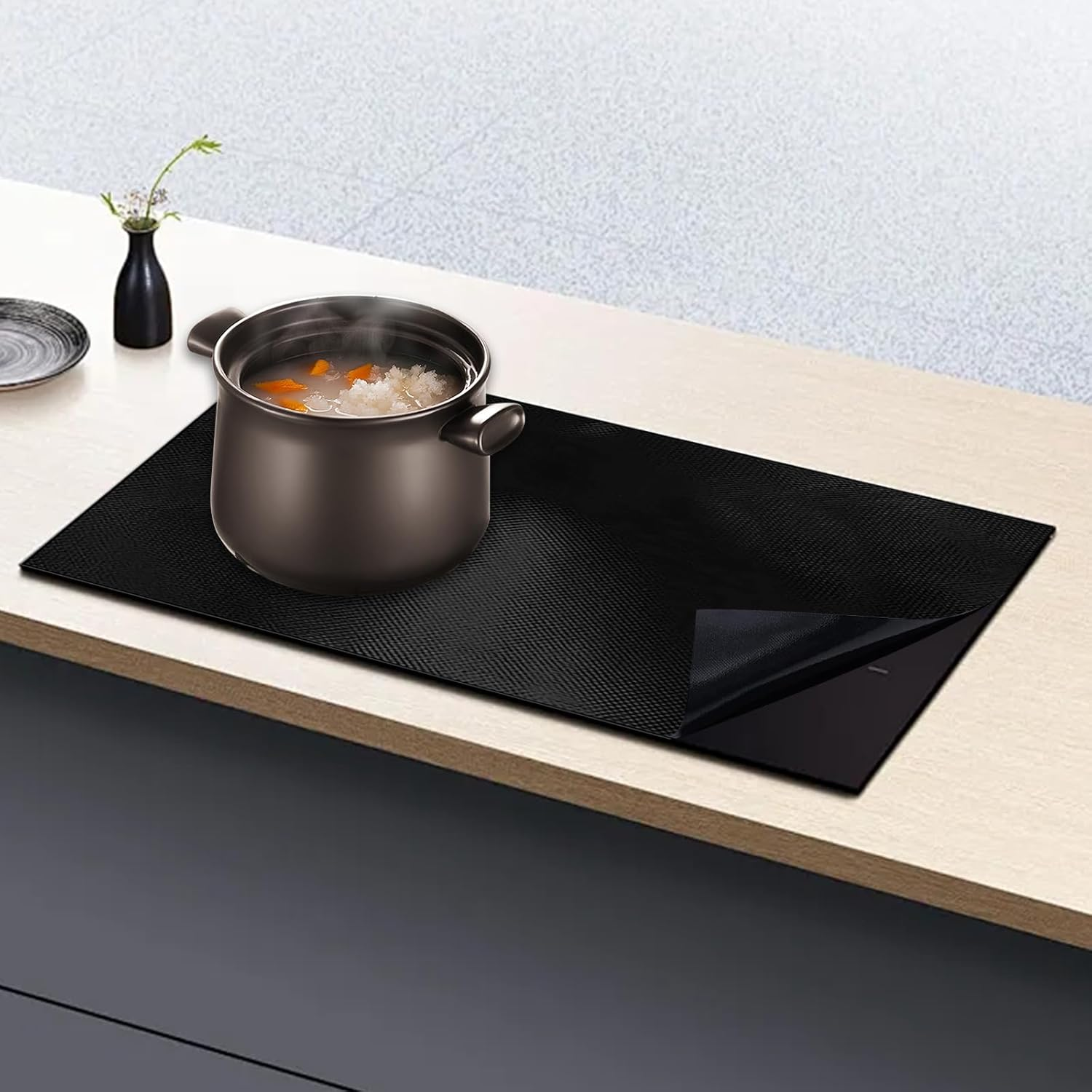 Westch 40X60Cm Large Induction Protective Mat, Silicone, Non-Slip, Heat-Insulated, Black, Induction Hob Protector, Induction Mat