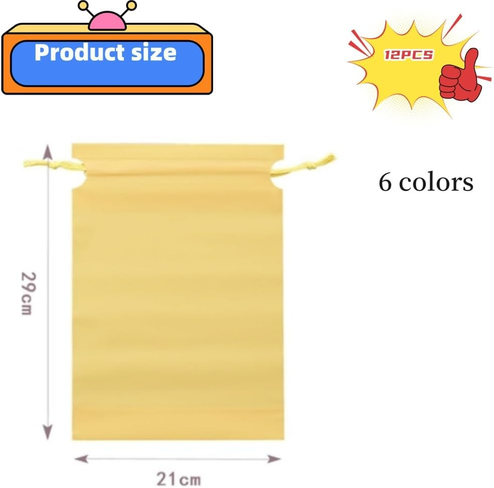 12-Pack Waterproof Drawstring Bags for Travel - Multicolor PE Plastic Storage Pouches with Shrinkable Closure, Foldable Shoe Bags & Clothes Organizer, Luggage Accessories (6 Colors) image number 3