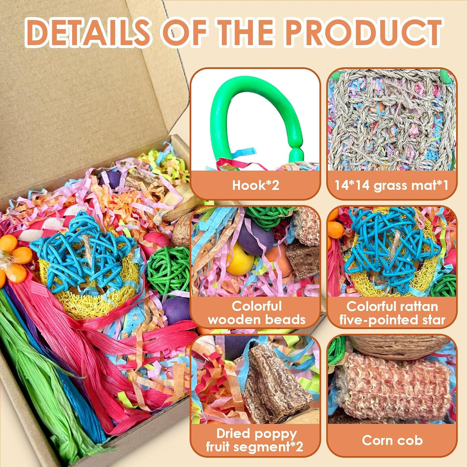 Celblisora Bird Toys for Parakeets,Conure Toys, Bird Grass Mat,Bird Swings Parrot Climbing Hammock,Cockatiel,Sun Conure, Lovebird, Budgie,Small Birds image number 4