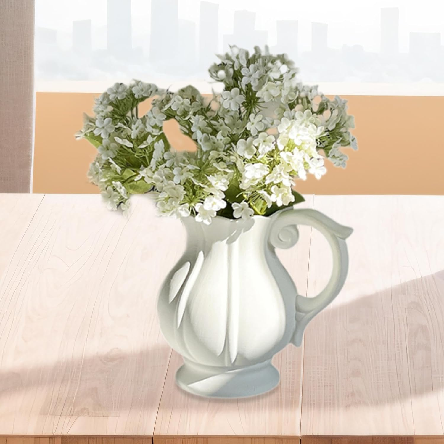 Kuntesetty Flower Vase, White Pitcher Vase, Flower Arrangement, Plants, Flower Container for Cafe image number 4