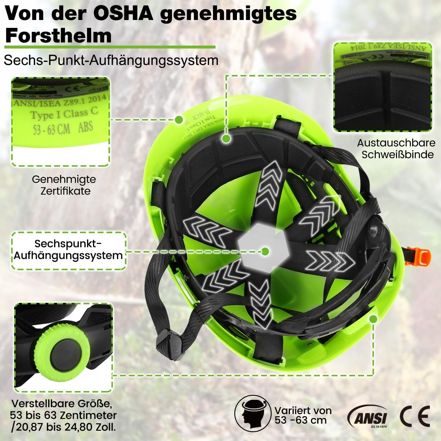 GREEN DEVIL Forestry Chainsaw Safety Helmet EN397 Certified - 5-In-1 System with Mesh Face Protection, Built-In Visor & Earmuffs - Ventilated, for Logging and Gardening - Unisex - Green image number 4