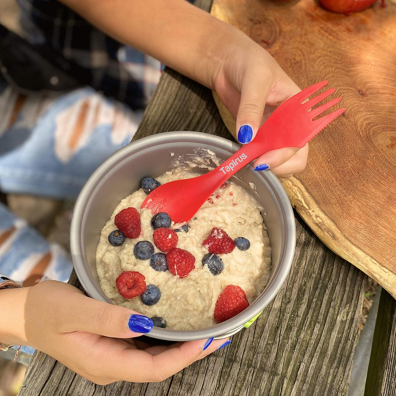 Tapirus Spork to Go V8 Set | 8 Colorful Durable & BPA Free Tritan Sporks | Spoon Fork & Knife Combo Utensils Flatware Mess Kit for Camping & Outdoor Activities | with Bottle Opener & Carrying Case