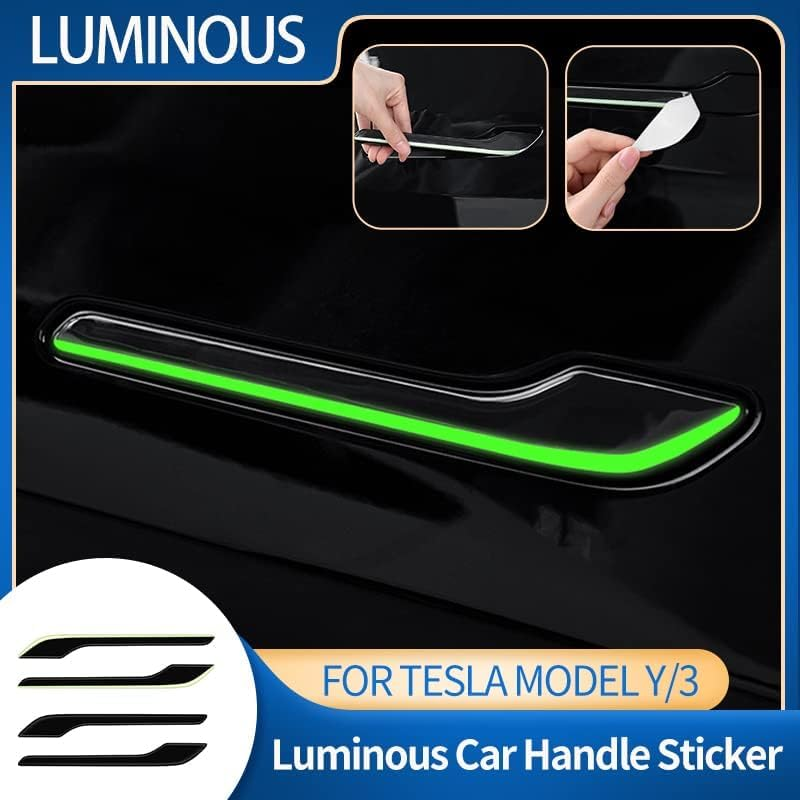 4PCS Car Door Handle Protector Stickers Anti-Scratch Car Door Handle Cover Guard Door Handle Wrap Kit for Tesla Model 3 Model Y 2019-2022 (Luminous)