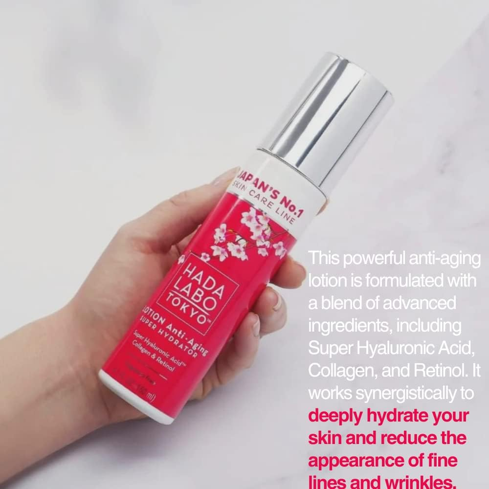 Hada Labo Tokyo Anti-Aging Super Hydrator Lotion &ndash; Essence-Like Texture with Super Hyaluronic Acid, Retinol, and Collagen &ndash; 150Ml image number 5