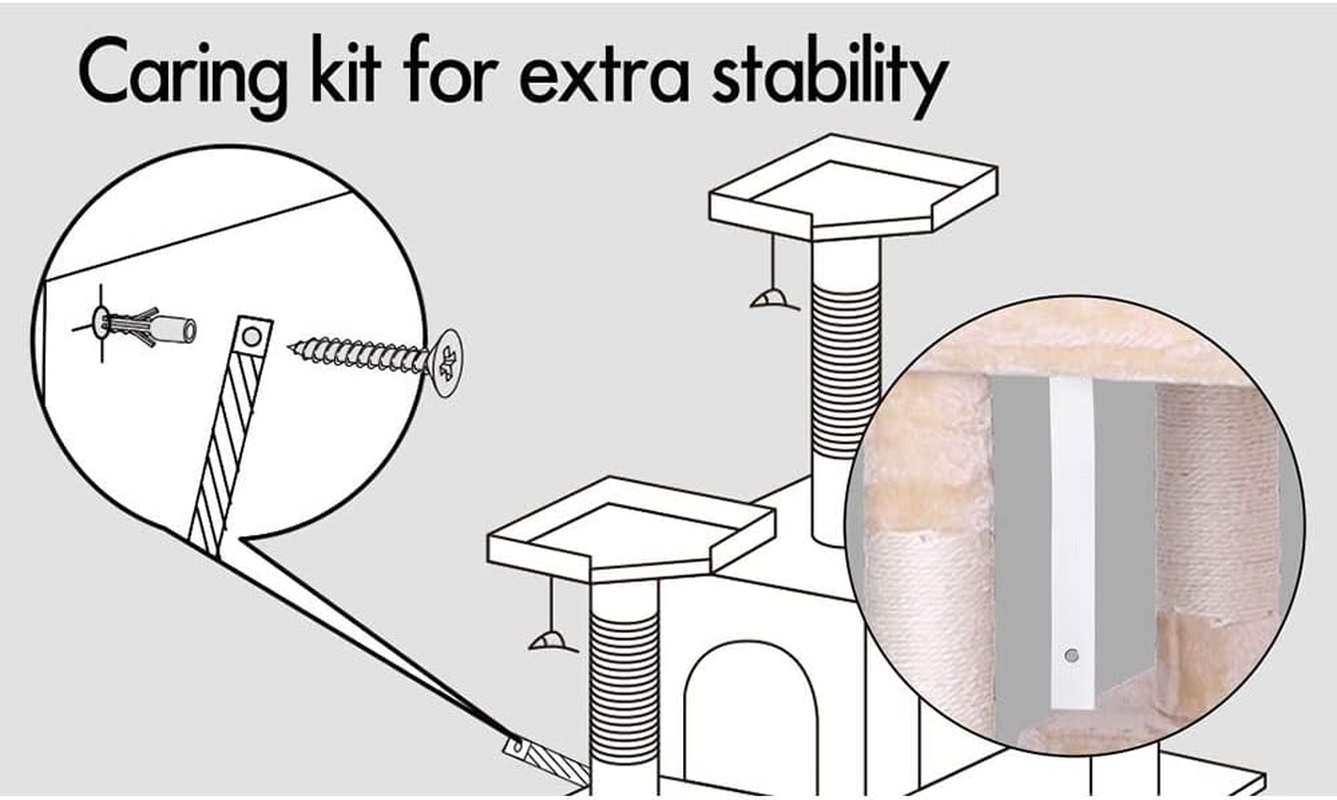 BEASTIE 180Cm Cat Tree with Mouse Toy Scratching Post Tower Condo Cat Play Towers Trees House Furniture Wood in Beige Colour