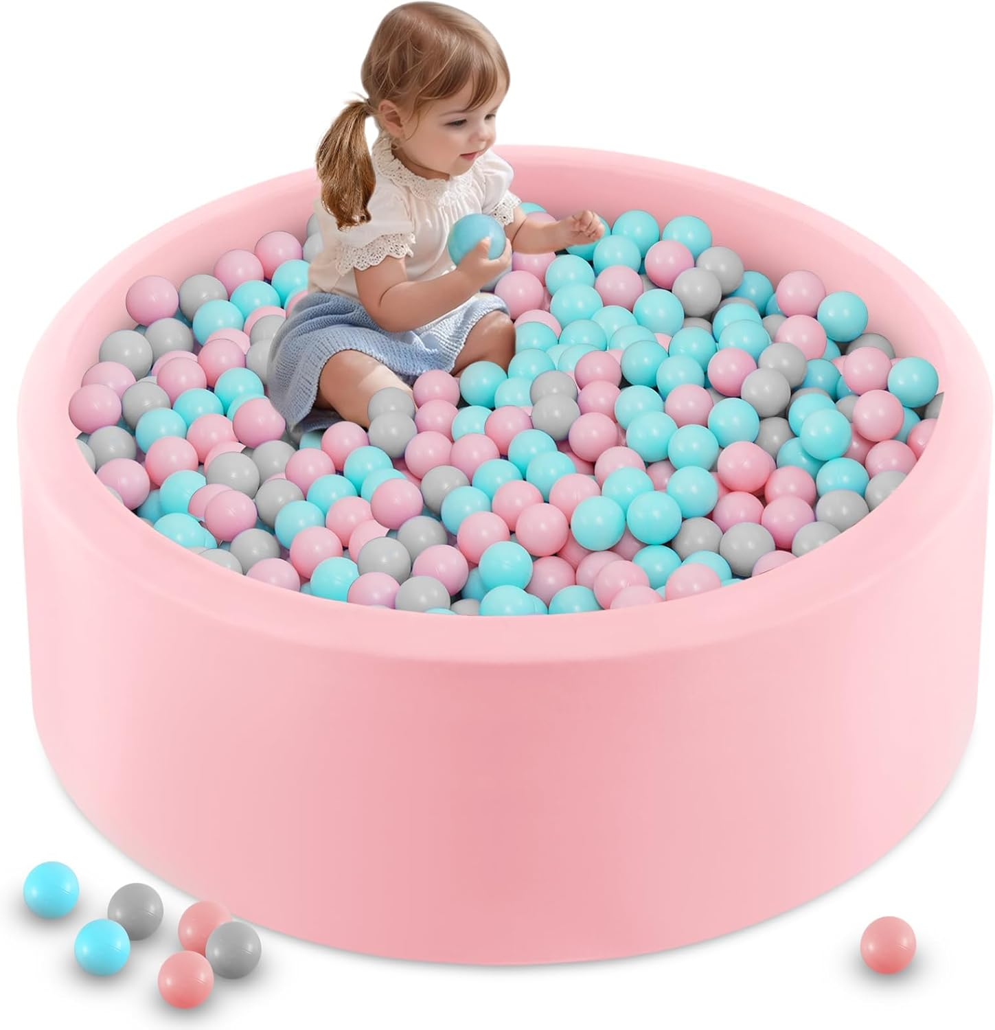 INFANS Foam Ball Pit for Toddlers with 200 Balls, 90X30Cm Large round Ball Pool Playpen with Soft Memory Sponge Pad, BPA Free Kids Babies Indoor Outdoor (Pink) image number 4