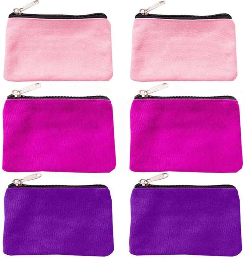 Happydaily 6 Pack Canvas Zipper Bags Small Makeup Bags Lipstick Cosmatic Organizer Small Storage Pouch Carrying Purse, Pink/Blue/Red/Yellow/White/Black, Small (3.1" X 5.1"), Classic Makeup Bags Set image number 4