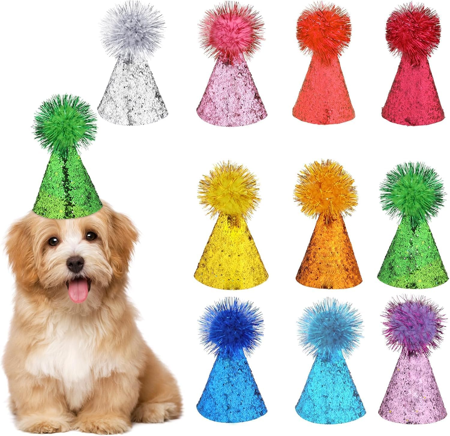 10 Pcs Pet Birthday Hat - Adjustable Mini Party Hats for Dogs, Cats, Rabbits & Small Animals, Multi-Color Cute Birthday Hats for Kittens & Stuffed Animals Friends Celebration image number 5