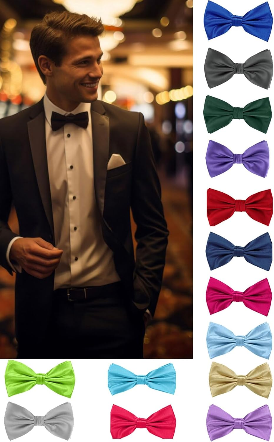 Weddecor Classy Pretied Adjustable Bow Tie Satin Butterfly Neck Stylish Bowtie Solid Colour Tuxedo Men Women Kids Formal Casual Fashion Accessory, Aqua Blue - Baby Pink image number 5