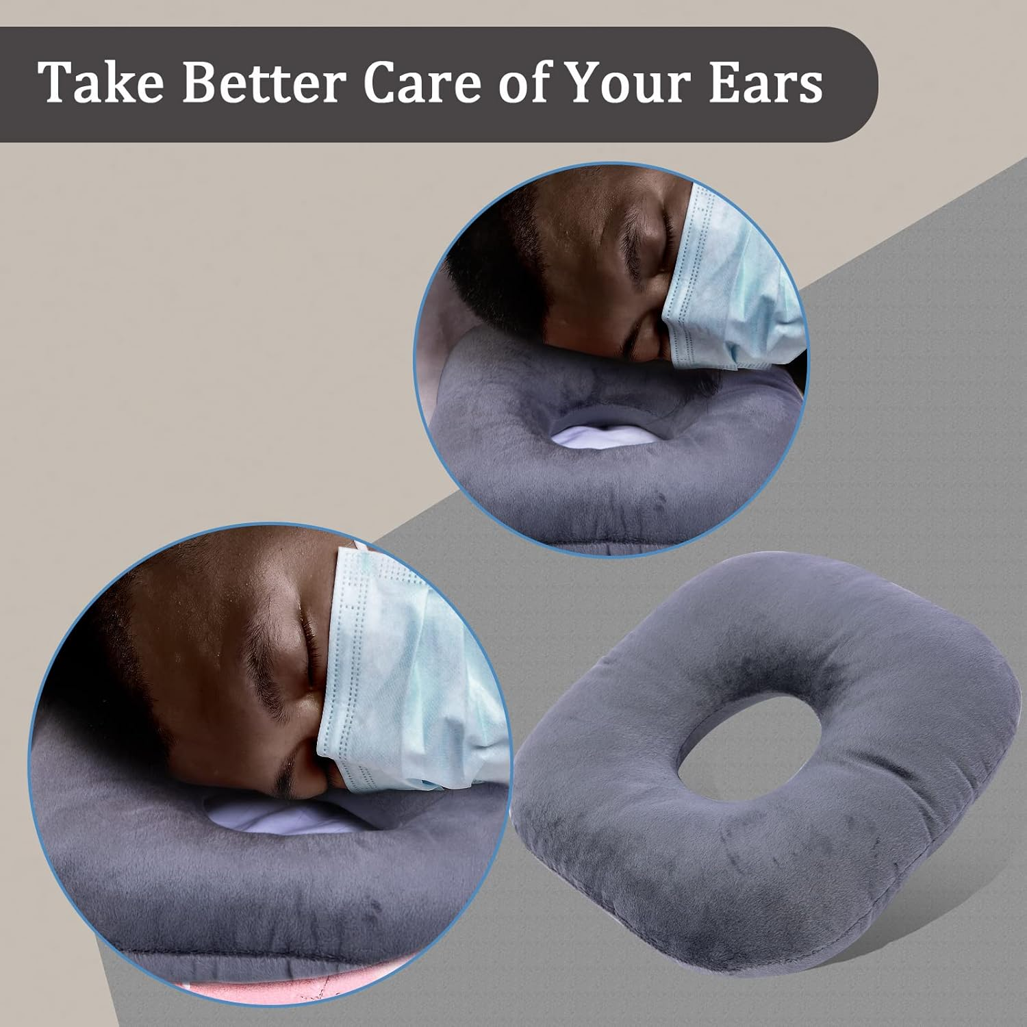 Coceyese Ear Piercing Pillow for Side Sleepers - Donut Pillow for Ear Pain Relief, Guard Pillow (Light Grey) image number 5