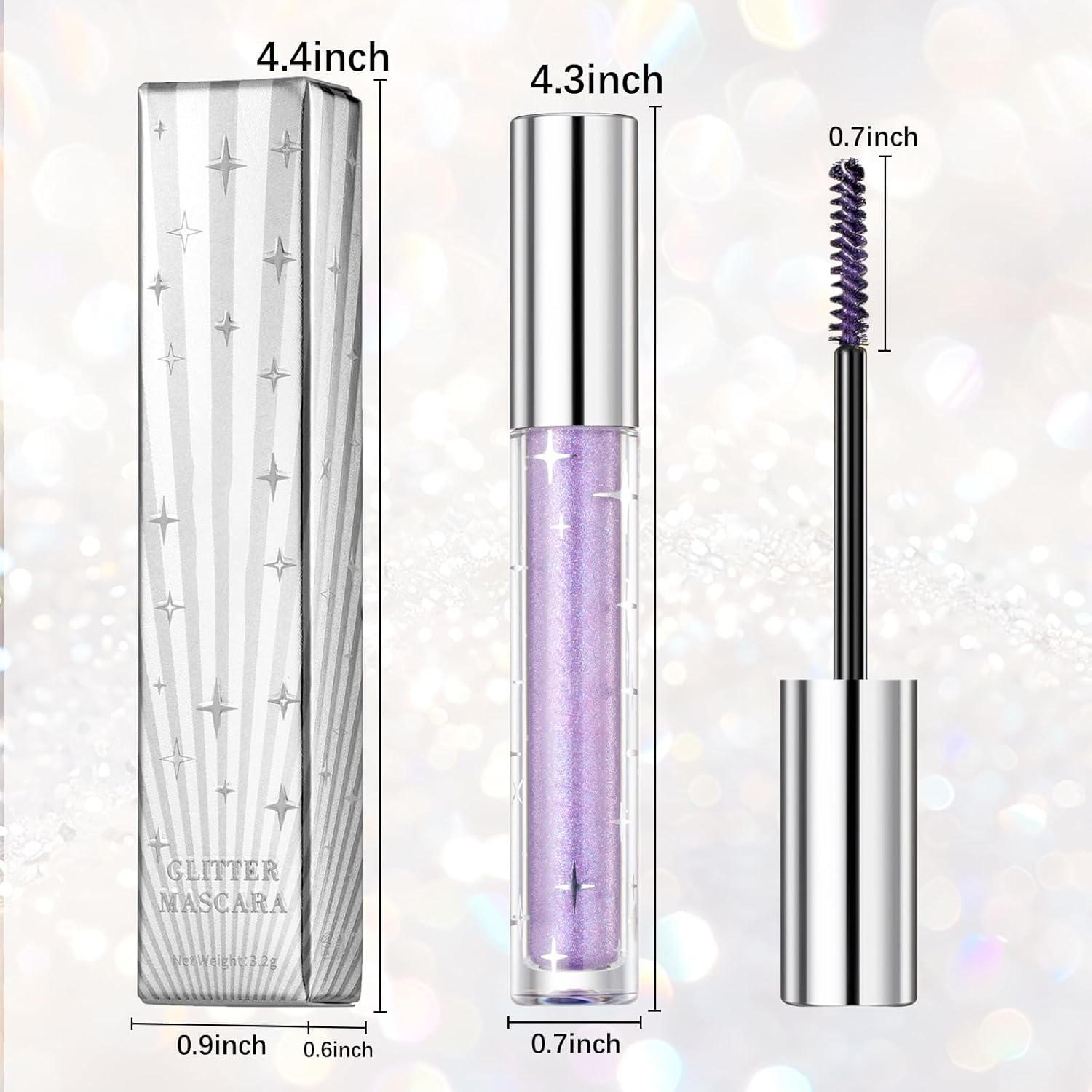 DAGEDA Silver Glitter Mascara, Quick-Dry Diamond Sparkly Mascara for Eyelashes, Long Lasting Curling Volumizing Mascara Makeup, Lightweight Colored Mascara Makeup Suitable for Party,Stage,Festival image number 5