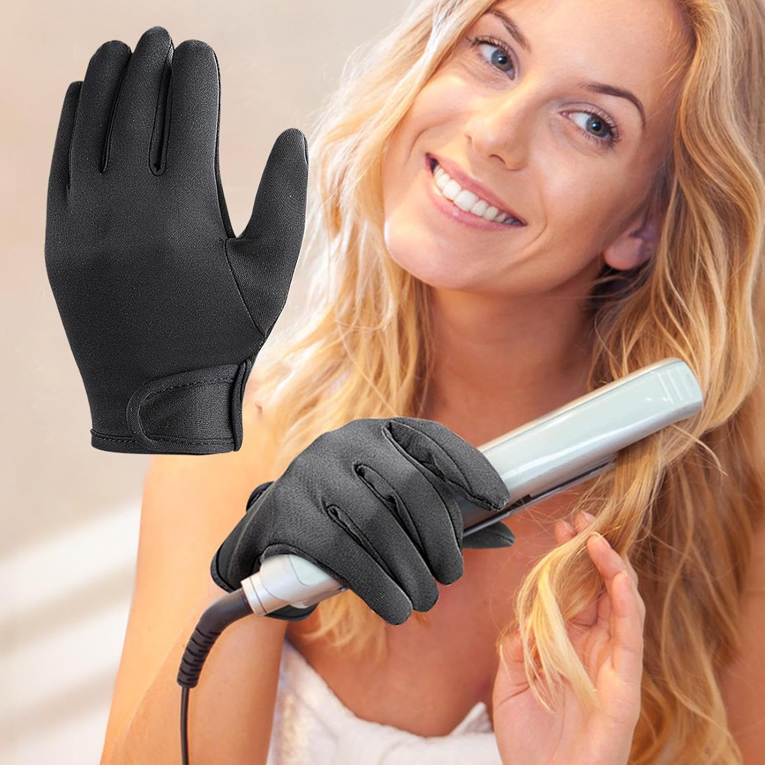 Hair Styling Heat Gloves, Professional Heat Resistant Hand Gloves for Hair Styling, Safe Thick Glove Mitt Household Supplies for Curling Iron image number 4
