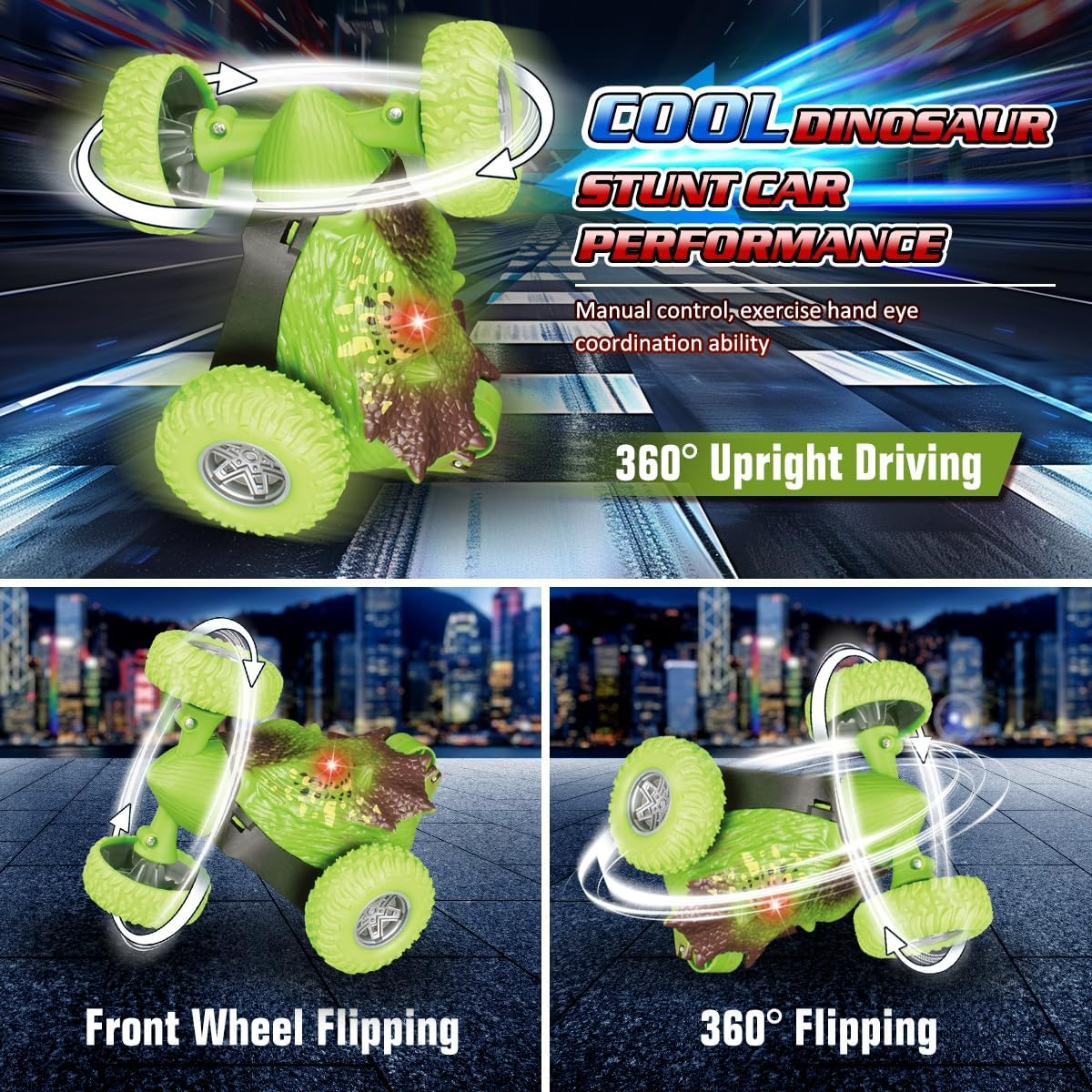 Qizebaby Remote Control Car for Kids，Dinosaur Toys RC Stunt Car，360&deg;Rotating RC Car with Rechargeable，Toy for 3 4 5 6 7 8 9 Year Old Boy Christmas Birthday Toys Gift image number 6