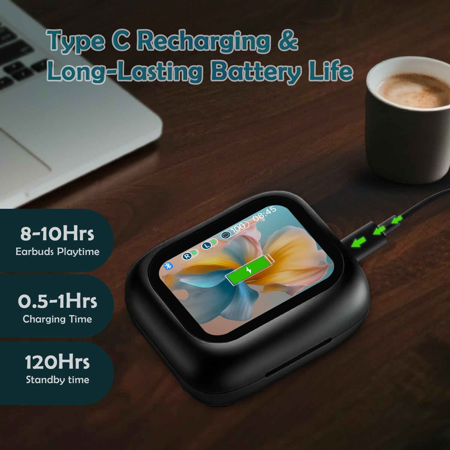 AI Translation Earbuds Real Time, 5 in 1 Translator Earbuds with LCD Touch Screen, 144 Language Bluetooth 5.4 Translator Headphones for Ios Android,Translator Device for Travel Business Learning,Black image number 6